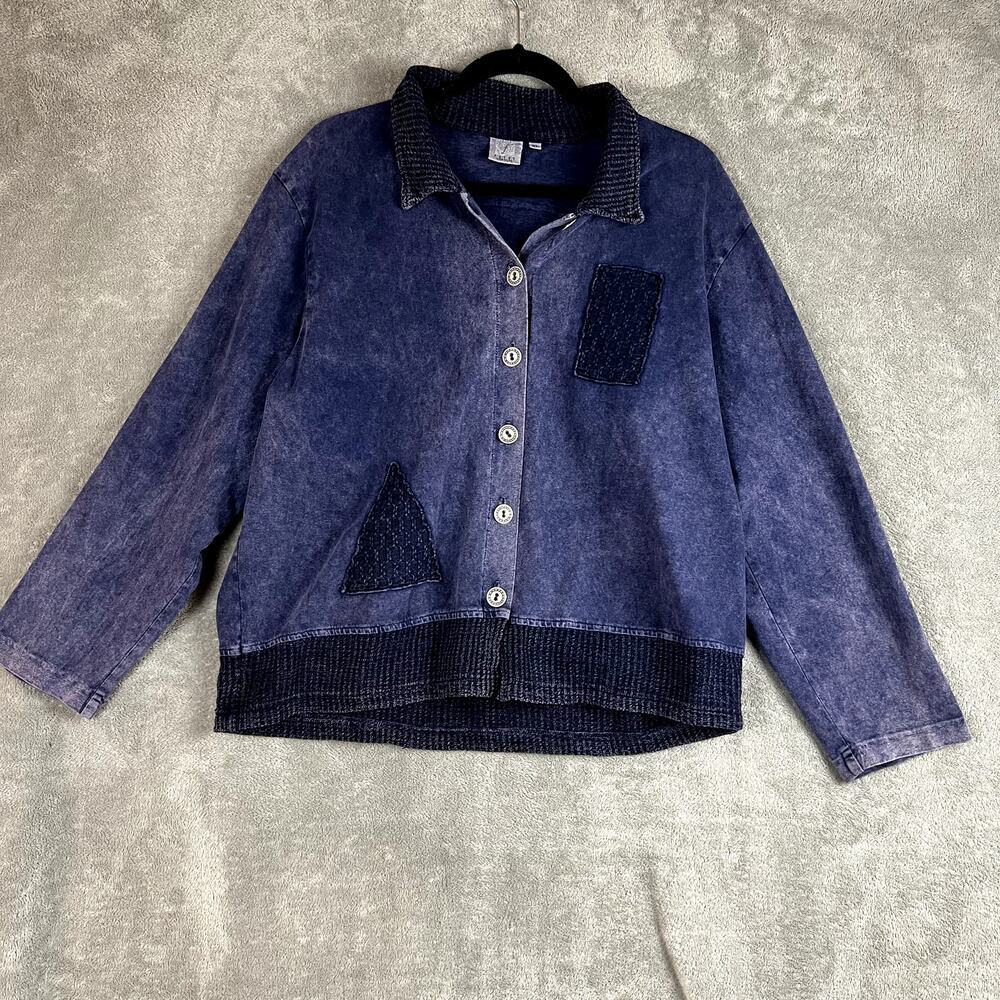 Vintage Focus Denim Jacket Womens XL Patchwork Boho Artsy Statement Piece